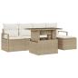 Preview: 6-teiliges Garten-Sofa-Set mit Kissen Beige Poly Rattan, 2-Sitzer Garten-Sofa mit Kissen Beige Poly Rattan