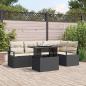 Preview: ARDEBO.de - 6-teiliges Garten Sofa Set mit Kissen Schwarz Poly Rattan, 2-Sitzer Garten Sofa mit Kissen Schwarz Poly Rattan