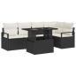 Preview: 6-teiliges Garten Sofa Set mit Kissen Schwarz Poly Rattan, 2-Sitzer Garten Sofa mit Kissen Schwarz Poly Rattan