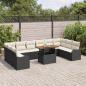 Preview: 11-teiliges Garten-Sofa-Set mit Kissen Schwarz Poly-Rattan Akazie, 2-Sitzer Garten-Sofa mit Kissen Schwarz Poly-Rattan