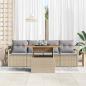 Preview: 5-teiliges Garten-Sofa-Set mit Kissen Beige Poly-Rattan Akazie, 2-Sitzer-Garten-Sofa mit Kissen Beige Poly-Rattan