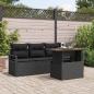 Preview: ARDEBO.de - 5-teiliges Garten-Sofa-Set mit Kissen Schwarz Poly Rattan Akazie, 2-Sitzer Garten-Sofa mit Kissen Schwarz Poly Rattan