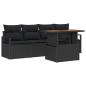 Preview: 5-teiliges Garten-Sofa-Set mit Kissen Schwarz Poly Rattan Akazie, 2-Sitzer Garten-Sofa mit Kissen Schwarz Poly Rattan