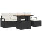 Preview: 6-teiliges Garten Sofa Set mit Kissen Schwarz Poly Rattan Akazie, 2-Sitzer Garten Sofa mit Kissen Schwarz Poly Rattan