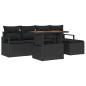 Preview: 6-teiliges Garten Sofa Set mit Kissen Schwarz Poly Rattan Akazie, 2-Sitzer Garten Sofa mit Kissen Schwarz Poly Rattan
