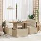 Preview: ARDEBO.de - 5-teiliges Garten Sofa Set mit Kissen Beige Poly Rattan Akazie, 2-Sitzer Garten Sofa mit Kissen Beige Poly Rattan
