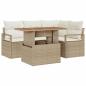 Preview: 5-teiliges Garten Sofa Set mit Kissen Beige Poly Rattan Akazie, 2-Sitzer Garten Sofa mit Kissen Beige Poly Rattan