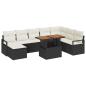 Preview: 9-teiliges Garten-Sofaset mit Kissen aus schwarzem Poly-Rattan Akazie, 2-Sitzer Garten-Sofa mit Kissen aus schwarzem Poly-Rattan
