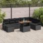 Preview: ARDEBO.de - 9-teiliges Garten Sofa Set mit Kissen Schwarz Poly Rattan Akazie, 2-Sitzer Garten Sofa mit Kissen Schwarz Poly Rattan