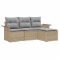 Preview: 4-teiliges Garten Sofa Set mit Kissen Beige Poly Rattan, 2-Sitzer Garten Sofa mit Stauraum & Kissen Beige Poly Rattan