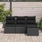Preview: 4-teiliges Garten Sofa Set mit Kissen Schwarz Poly Rattan, 2-Sitzer Garten Sofa mit Stauraum & Kissen Schwarz Poly Rattan