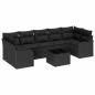 Preview: ARDEBO.de - 8-teiliges Garten Sofa Set mit Kissen Schwarz Poly Rattan, 2-Sitzer Garten Sofa mit Stauraum & Kissen Schwarz Poly Rattan