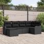 Preview: ARDEBO.de - 6-teiliges Garten Sofa Set mit Kissen aus schwarzem Poly Rattan, 2-Sitzer Garten Sofa mit Stauraum und Kissen aus schwarzem Poly Rattan
