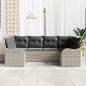 Preview: 6-teiliges Garten Sofa Set mit Kissen Hellgrau Poly Rattan, 2-Sitzer Garten Sofa mit Stauraum & Kissen Hellgrau Poly Rattan