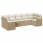 Preview: 7 Teile Garten Sofa Set mit Kissen Beige Poly Rattan, 2-Sitzer Garten Sofa mit Stauraum & Kissen Beige Poly Rattan