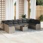 Preview: ARDEBO.de - 10-teiliges Garten Sofa Set mit Kissen, schwarzes Poly Rattan, 2-Sitzer Garten Sofa mit Stauraum und Kissen, graues Poly Rattan