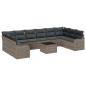 Preview: 10-teiliges Garten Sofa Set mit Kissen, schwarzes Poly Rattan, 2-Sitzer Garten Sofa mit Stauraum und Kissen, graues Poly Rattan