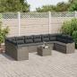 Preview: 10-teiliges Garten Sofa Set mit Kissen, schwarzes Poly Rattan, 2-Sitzer Garten Sofa mit Stauraum und Kissen, graues Poly Rattan
