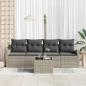 Preview: 5-teiliges Garten-Sofa-Set mit Kissen in Hellgrau aus Poly-Rattan, 2-Sitzer Garten-Sofa mit Stauraum & Kissen in Hellgrau aus Poly-Rattan