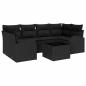 Preview: ARDEBO.de - 7-teiliges Garten-Sofa-Set mit Kissen Schwarz Poly-Rattan, 2-Sitzer Garten-Sofa mit Stauraum & Kissen Schwarz Poly-Rattan
