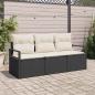 Preview: ARDEBO.de - 3-teiliges Garten Sofa Set mit Kissen Schwarz Poly Rattan, 2-Sitzer Garten Sofa mit Stauraum & Kissen Schwarz Poly Rattan