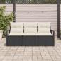 Preview: 3-teiliges Garten Sofa Set mit Kissen Schwarz Poly Rattan, 2-Sitzer Garten Sofa mit Stauraum & Kissen Schwarz Poly Rattan