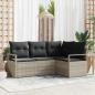 Preview: ARDEBO.de - 4-teiliges Garten Sofa Set mit Kissen in Hellgrau Poly Rattan, 2-Sitzer Garten Sofa mit Stauraum & Kissen in Grau Poly Rattan