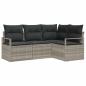 Preview: 4-teiliges Garten Sofa Set mit Kissen in Hellgrau Poly Rattan, 2-Sitzer Garten Sofa mit Stauraum & Kissen in Grau Poly Rattan