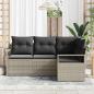Preview: 4-teiliges Garten Sofa Set mit Kissen in Hellgrau Poly Rattan, 2-Sitzer Garten Sofa mit Stauraum & Kissen in Grau Poly Rattan