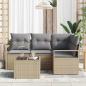 Preview: 5-teiliges Garten Sofa Set mit Kissen Schwarz Poly Rattan, 2-Sitzer Garten Sofa mit Stauraum & Kissen Beige Poly Rattan