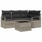 Preview: 5-teiliges Garten Sofa Set mit Kissen Grau Poly Rattan, 2-Sitzer Garten Sofa mit Stauraum & Kissen Grau Poly Rattan