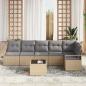 Preview: 7-teiliges Garten Sofa Set mit Kissen aus schwarzem Poly Rattan, 2-Sitzer Garten Sofa mit Stauraum & Kissen aus beigem Poly Rattan