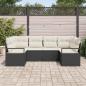 Preview: 6-teiliges Garten Sofa Set mit Kissen Schwarz Poly Rattan, 2-Sitzer Garten Sofa mit Stauraum & Kissen Schwarz Poly Rattan