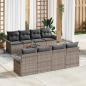 Preview: ARDEBO.de - 9-teiliges Garten Sofa Set mit Kissen Grau Poly Rattan Akazie, 2-Sitzer Garten Sofa mit Stauraum & Kissen Grau Poly Rattan