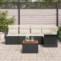Preview: 6-teiliges Garten-Sofa-Set mit Kissen Schwarz Poly-Rattan Akazie, 2-Sitzer Garten-Sofa mit Stauraum & Kissen Schwarz Poly-Rattan