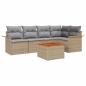 Preview: 6-teiliges Garten-Sofa-Set mit Kissen Beige Poly Rattan Akazie, 2-Sitzer Garten Sofa mit Stauraum & Kissen Beige Poly Rattan