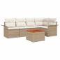 Preview: 6-teiliges Garten-Sofa-Set mit Kissen Beige Poly Rattan Akazie, 2-Sitzer Garten-Sofa mit Stauraum und Kissen Beige Poly Rattan