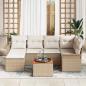 Preview: 7-teiliges Garten-Sofa-Set mit Kissen Beige Poly-Rattan Akazie, 2-Sitzer Garten-Sofa mit Stauraum & Kissen Beige Poly-Rattan