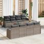 Preview: ARDEBO.de - 9-teiliges Garten Sofa Set mit Kissen Grau Poly Rattan Akazie, 2-Sitzer Garten Sofa mit Stauraum & Kissen Grau Poly Rattan