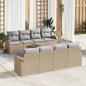 Preview: ARDEBO.de - 9-teiliges Garten Sofa Set mit Kissen Beige Poly Rattan Akazie, 2-Sitzer Garten Sofa mit Stauraum & Kissen Beige Poly Rattan