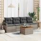 Preview: ARDEBO.de - 5-teiliges Garten-Sofa-Set mit Kissen Grau Poly-Rattan Akazie, 2-Sitzer Garten-Sofa mit Stauraum & Kissen Grau Poly-Rattan