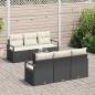 Preview: 7-teiliges Garten Sofa Set mit Kissen Schwarz Poly Rattan Akazie, 2-Sitzer Garten Sofa mit Stauraum & Kissen Schwarz Poly Rattan