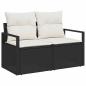 Preview: 7-teiliges Garten Sofa Set mit Kissen Schwarz Poly Rattan Akazie, 2-Sitzer Garten Sofa mit Stauraum & Kissen Schwarz Poly Rattan