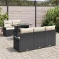 Preview: 6-teiliges Garten Sofa Set mit Kissen Schwarz Poly Rattan, 2-Sitzer Garten Sofa mit Stauraum & Kissen Schwarz Poly Rattan