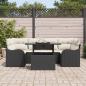 Preview: 7-teiliges Garten Sofa Set mit Kissen Schwarz Poly Rattan, 2-Sitzer Garten Sofa mit Stauraum & Kissen Schwarz Poly Rattan
