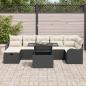 Preview: 8-teiliges Garten Sofa Set mit Kissen Schwarz Poly Rattan, 2-Sitzer Garten Sofa mit Stauraum & Kissen Schwarz Poly Rattan
