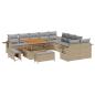 Preview: ARDEBO.de - 13-teilige Garten Sofa Set mit Kissen Beige Poly Rattan Akazie, 3-teilige Garten Essgruppe mit Kissen Beige Poly Rattan Akazie