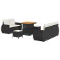 Preview: 8 Teiliges Garten Sofa Set mit Kissen Schwarz Poly Rattan Akazie, 3 Teiliges Garten Essset mit Kissen Schwarz Poly Rattan Akazie