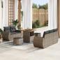 Preview: ARDEBO.de - 8-teiliges Garten Sofa Set mit Kissen aus grauem Poly Rattan und Akazie, 3-teiliges Garten Essset mit Kissen aus grauem Poly Rattan und Akazie