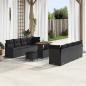 Preview: ARDEBO.de - 11-teiliges Garten Sofa Set mit Kissen in Schwarz aus Poly Rattan und Akazie, 2-Sitzer Garten Sofa mit Kissen in Schwarz aus Poly Rattan, 3-teiliges Garten Esstisch Set mit Kissen in Schwarz aus Poly Rattan und Akazie